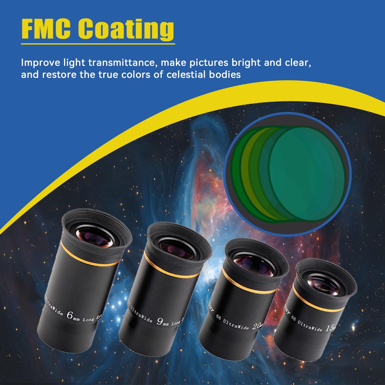Svbony Telescope Eyepiece Fully Multi Coated 1.25 Inches Telescope Lens 66 Degree Ultra Wide Angle Hd Telescope Accessory (6Mm 9